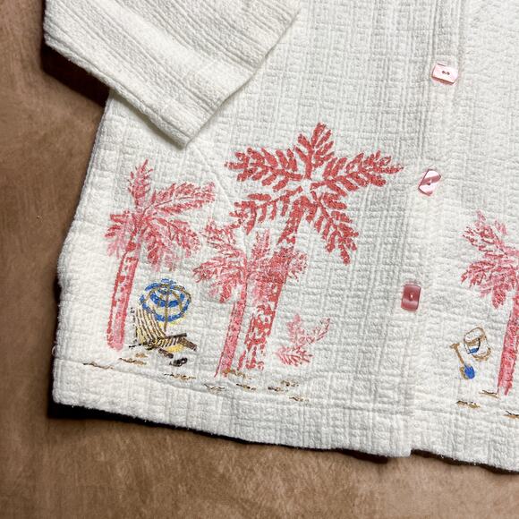 Graff Vintage Hand Painted Beach Button Up Shirt White Textured 3/4 Sleeve Boho - Picture 2 of 10